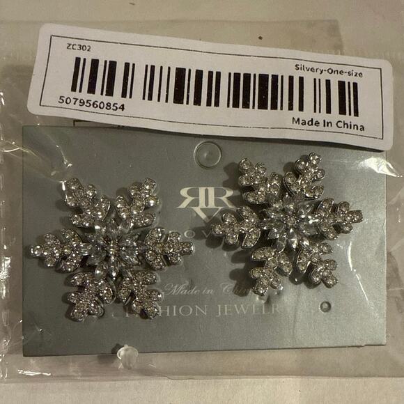 NWT Large Silvery Snowflake Stud Earrings - Picture 1 of 2